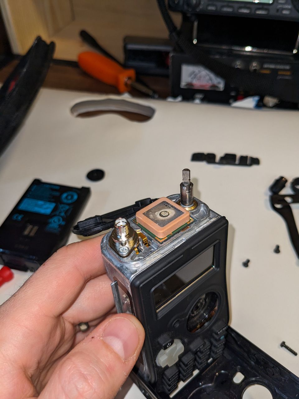radio with cover removed but new connector in place